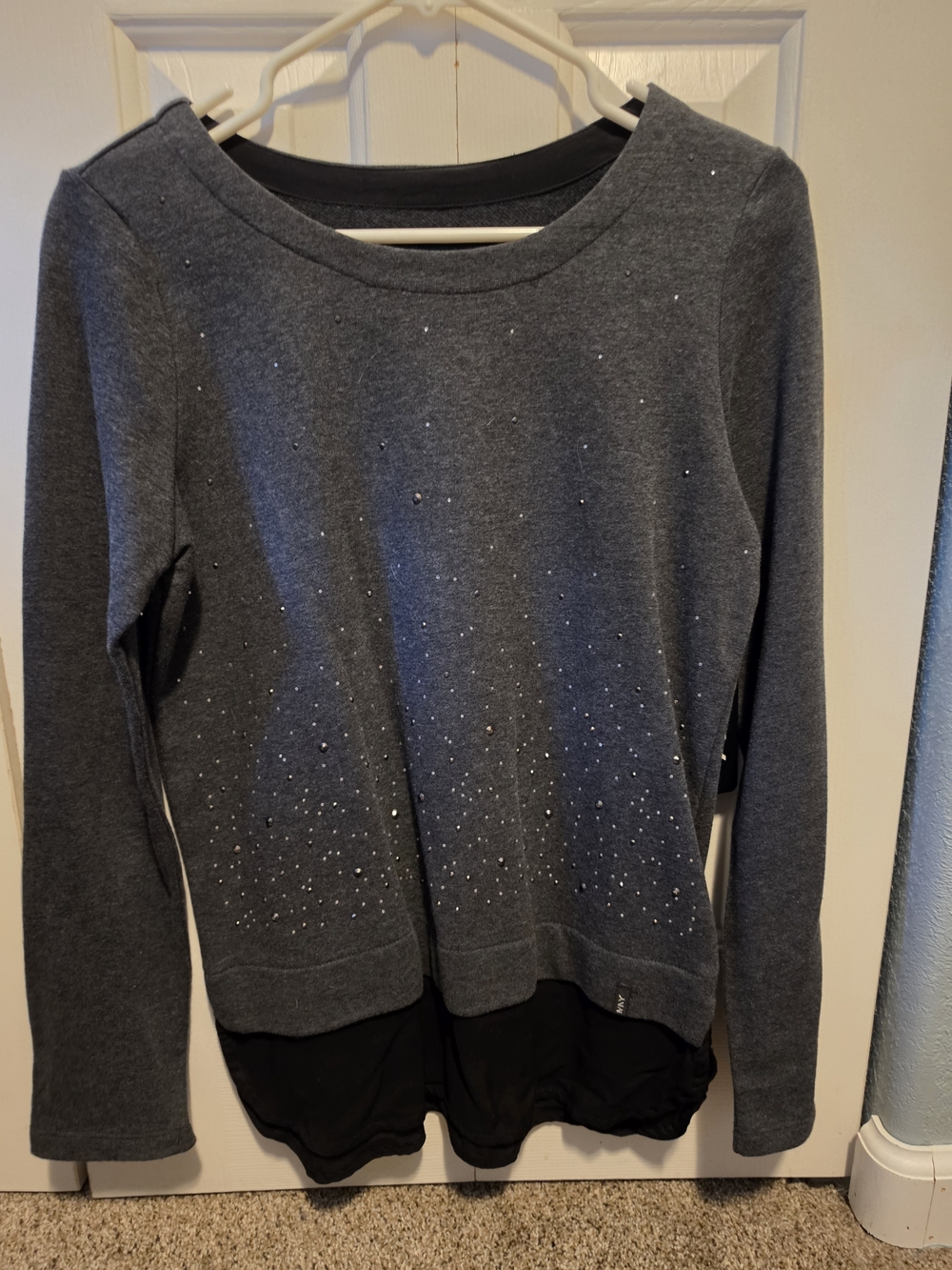 Andrew Marc Charcoal Rhinestone-Accent Layered Sweatshirt